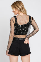 Black Rhinestone Studded Long Sleeve Top