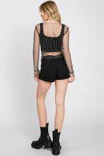 Black Rhinestone Studded Long Sleeve Top