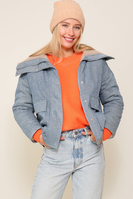 Denim Jacket With Fleece Collar