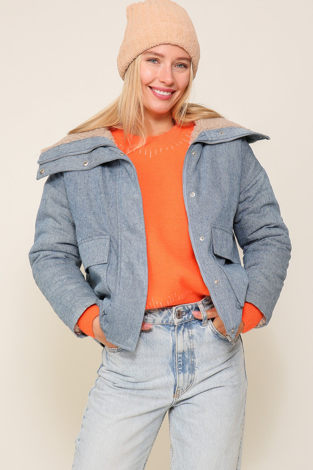 Denim Jacket With Fleece Collar