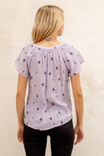 Lavender Ruffle Raglan Short Sleeve V-Neck Embo Woven Top