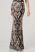 Blk/Nude Sequin Plunging V-Neck Mermaid Maxi Dress