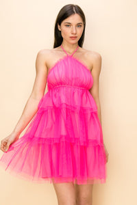 Hot Pink Tiered Tulle Mini Dress Aquarius Brand Hot Pink Tiered Tulle Mini Dress Aquarius Brand