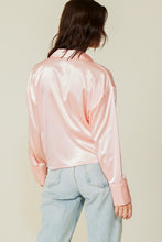 Lt Pink Long Sleeve Collared Surplice Satin Top
