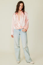 Lt Pink Long Sleeve Collared Surplice Satin Top