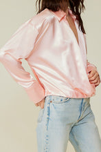Lt Pink Long Sleeve Collared Surplice Satin Top