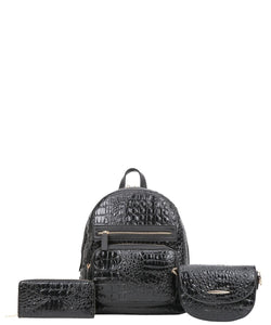 Black 3in1 Ostrich Croc Backpack