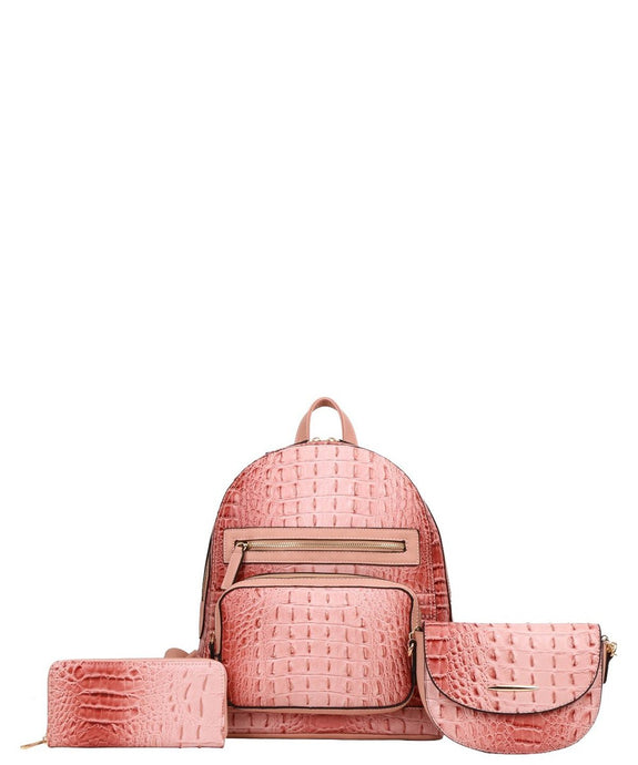 Pink 3in1 Ostrich Croc Backpack