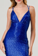 Royal Sequin V-Neck Crossed Back Mermaid Maxi Dress