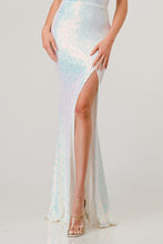 White Sequin V-Neck Crossed Back Mermaid Maxi Dress
