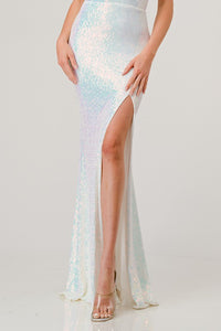 White Sequin V-Neck Crossed Back Mermaid Maxi Dress