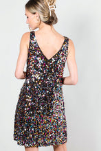 Multi V-Neck Sleeveless Multi Sequin Mini Dress
