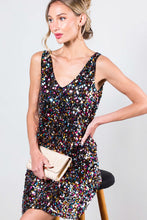 Multi V-Neck Sleeveless Multi Sequin Mini Dress