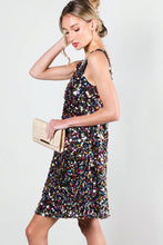Multi V-Neck Sleeveless Multi Sequin Mini Dress