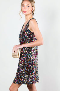 Multi V-Neck Sleeveless Multi Sequin Mini Dress