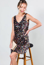 Multi V-Neck Sleeveless Multi Sequin Mini Dress