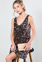 Multi V-Neck Sleeveless Multi Sequin Mini Dress