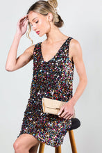 Multi V-Neck Sleeveless Multi Sequin Mini Dress