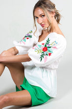 Off White Puff Short Sleeve Embroidery Detail Blouse Top