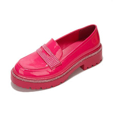 Pink Womens Rhinestone Lug Sole Chunky Loafers