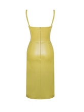 Yellow Betsy Corset Leather Dress With Lace Detailed