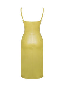 Yellow Betsy Corset Leather Dress With Lace Detailed
