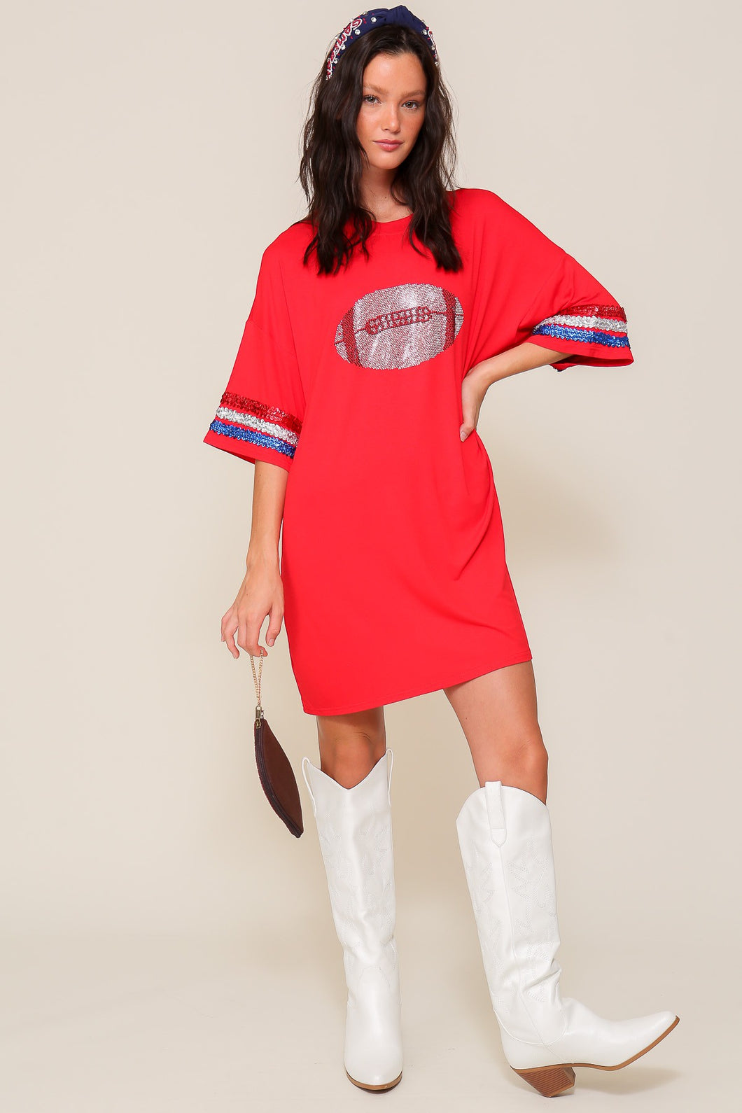 Red Over Sized Game Day Football Top