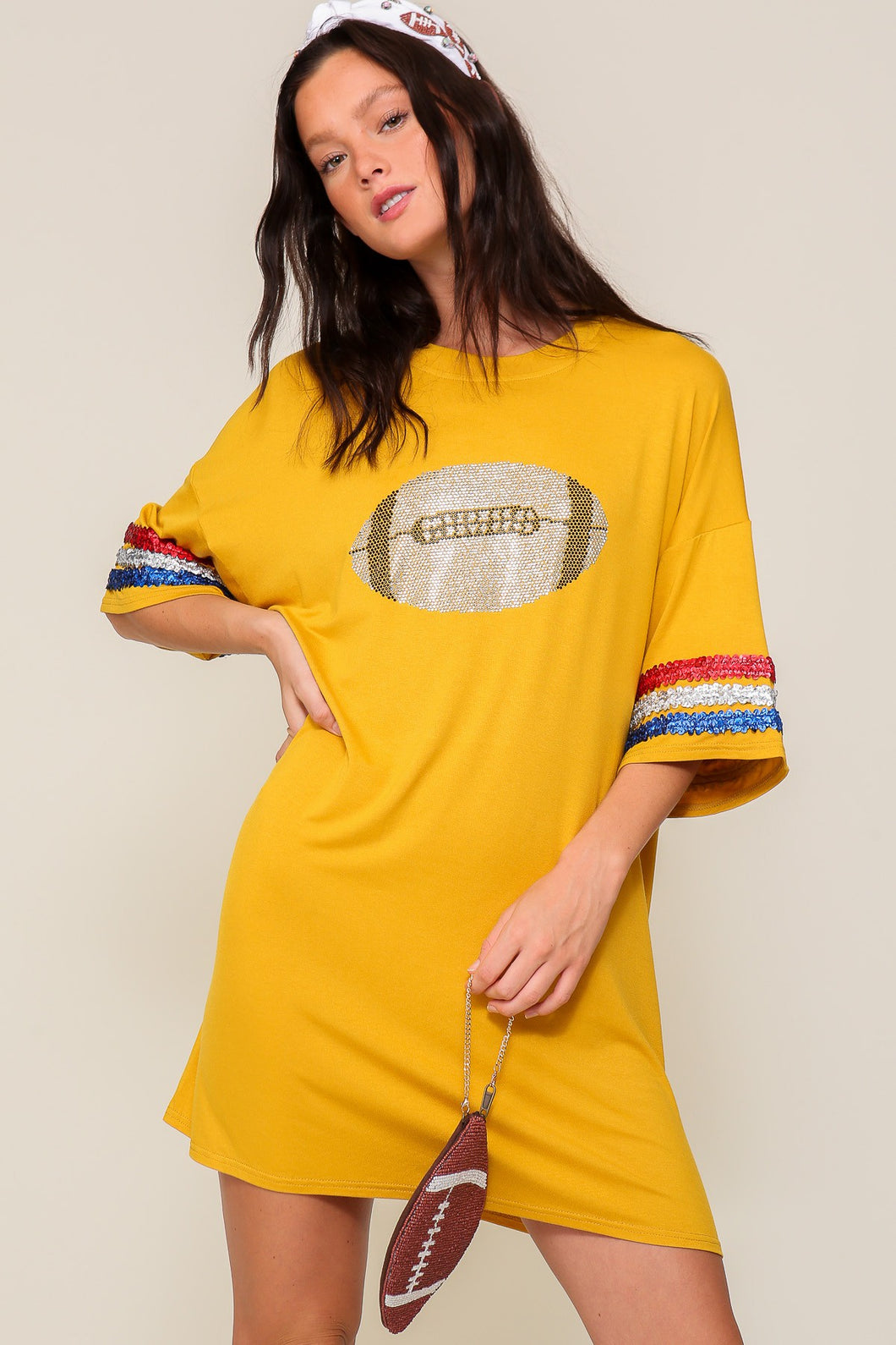 Mustard Over Sized Game Day Football Top
