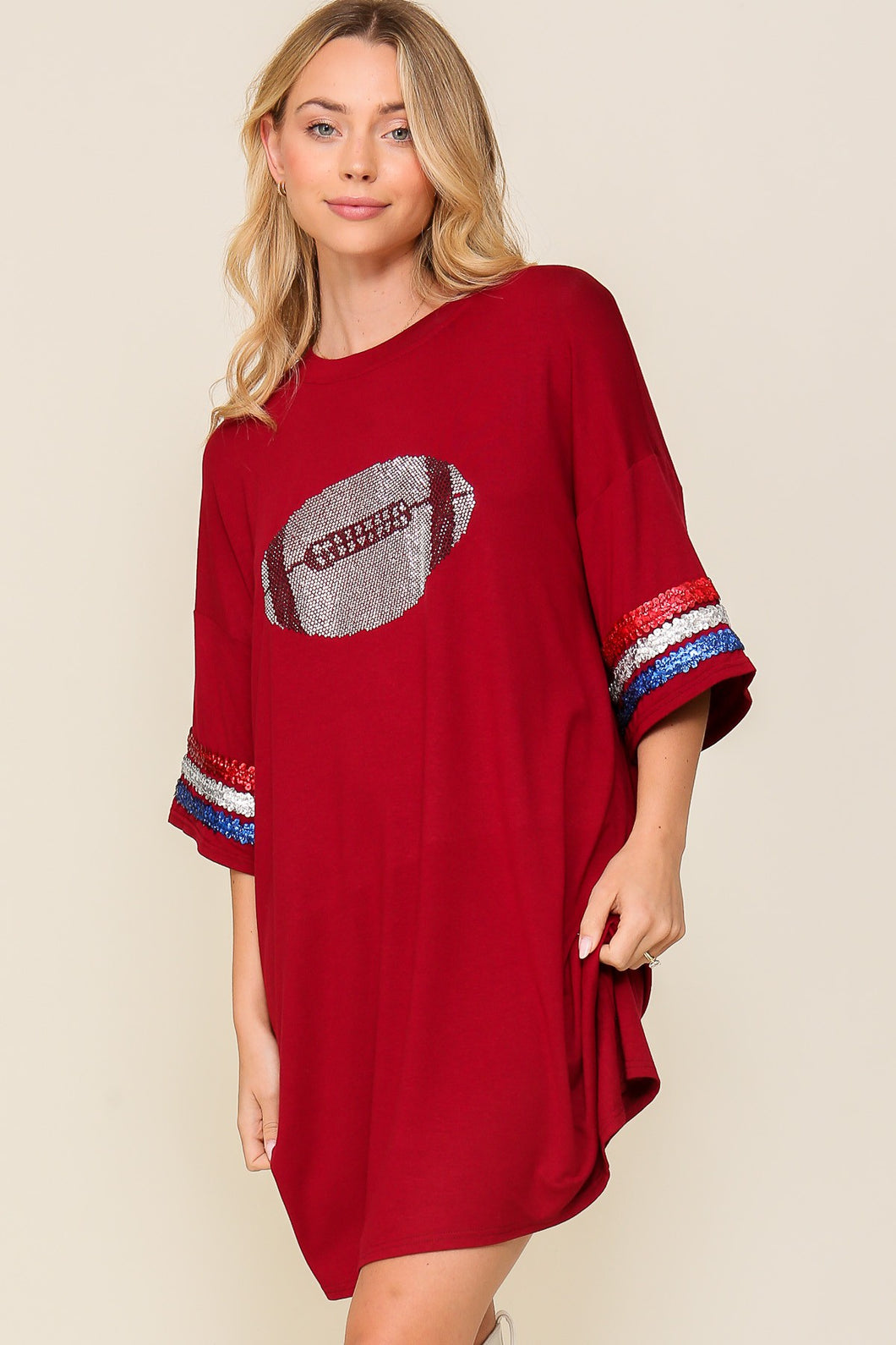 Burgundy Over Sized Game Day Football Top