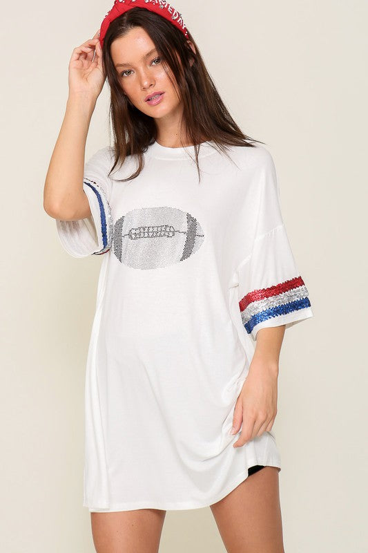White Over Sized Game Day Football Top
