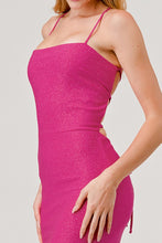 Fuchsia Glitter Crossed Back Maxi Dress