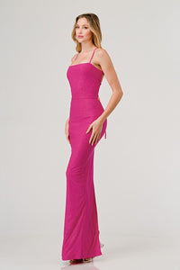 Fuchsia Glitter Crossed Back Maxi Dress