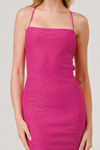 Fuchsia Glitter Crossed Back Maxi Dress