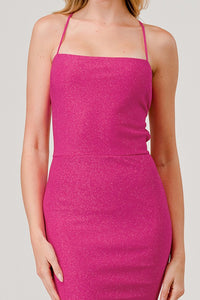 Fuchsia Glitter Crossed Back Maxi Dress