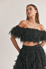 Black Mesh Shaggy Off Shoulder Top And Midi Skirt Set
