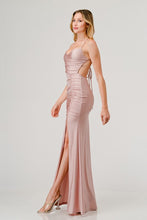 Blush Ruched Crossed Back Slip On Maxi Dress