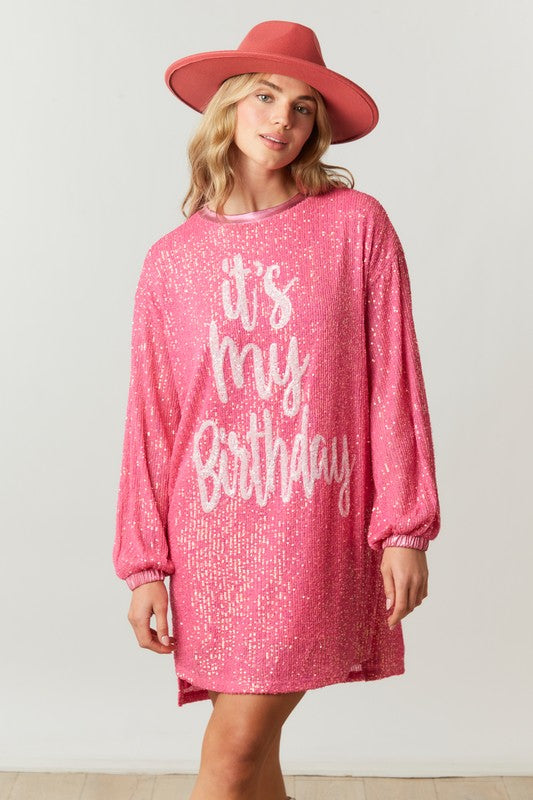 Pink It's My Birthday Sequin Dress Aquarius Brand Pink It's My Birthday Sequin Dress Aquarius Brand