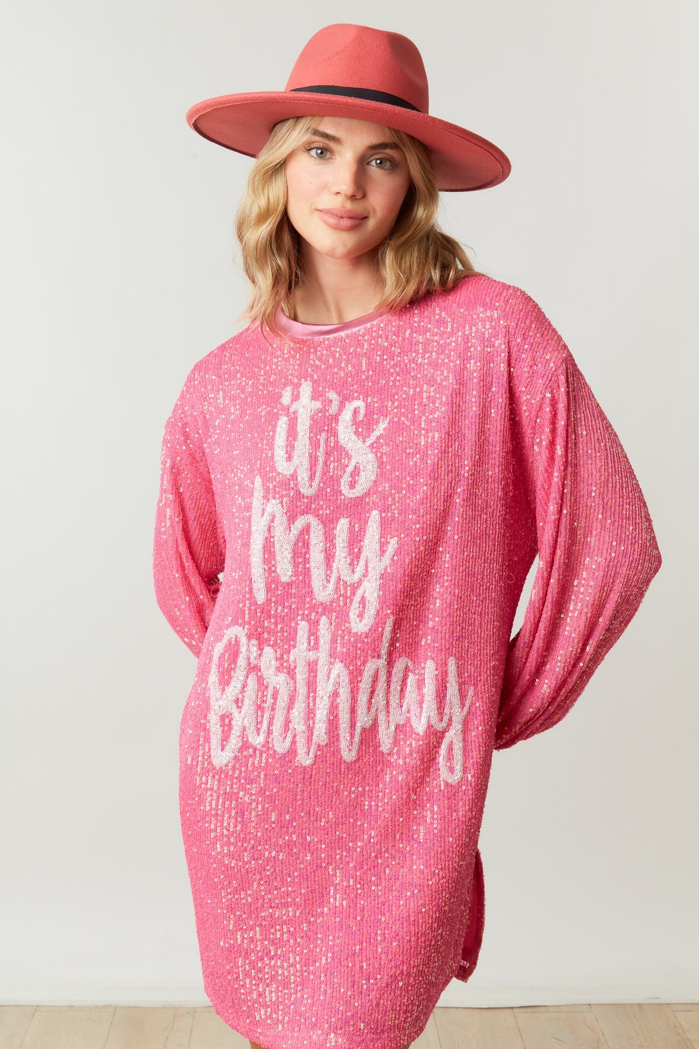 its my birthday pink sequin dress It's My Birthday Sequin T-Shirt Dress