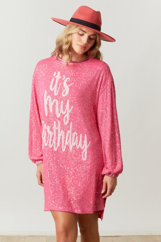 pink sequin its my birthday dress Fuiuwhs Its My Birthday Dress for Women Sequin T Shirt Glitter Nightclub Skirt 3/4 Sleeve Outfit Light Pink S at Amazon Women's Clothing store