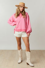 Pink French Terry/Rib Mixed Loose Fit Pullover