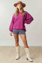 Plum French Terry/Rib Mixed Loose Fit Pullover