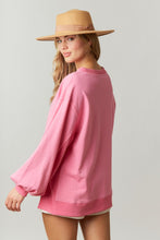 Pink French Terry/Rib Mixed Loose Fit Pullover