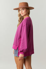 Plum French Terry/Rib Mixed Loose Fit Pullover