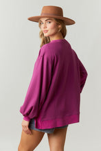 Plum French Terry/Rib Mixed Loose Fit Pullover