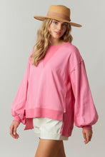 Pink French Terry/Rib Mixed Loose Fit Pullover