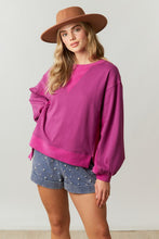 Plum French Terry/Rib Mixed Loose Fit Pullover