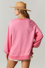 Pink French Terry/Rib Mixed Loose Fit Pullover