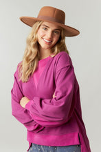 Plum French Terry/Rib Mixed Loose Fit Pullover