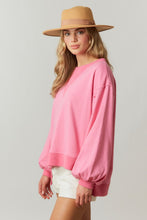Pink French Terry/Rib Mixed Loose Fit Pullover