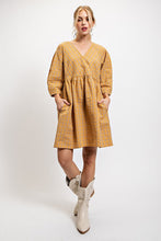 Ochre Plaid V-Neck Dress with Side Pockets